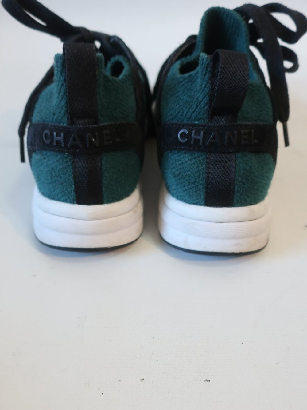 Authentic Womens Chanel Green Black Sport Fashion Tweed Sneaker Shoes 36 US/6 - Picture 8 of 16